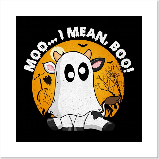 Funny Cow Moo I Mean Boo Funny Sayings Halloween Wall Art by joneK